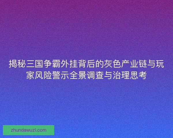 揭秘三国争霸外挂背后的灰色产业链与玩家风险警示全景调查与治理思考