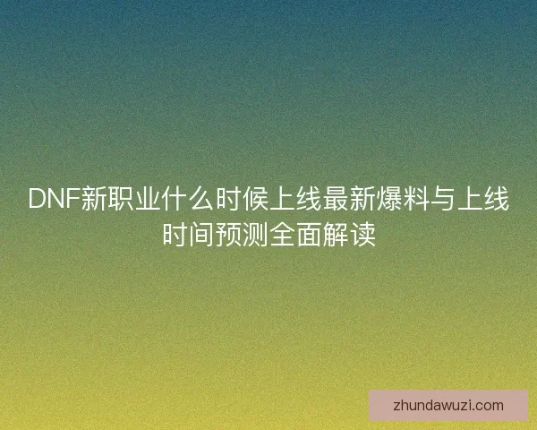 DNF新职业什么时候上线最新爆料与上线时间预测全面解读